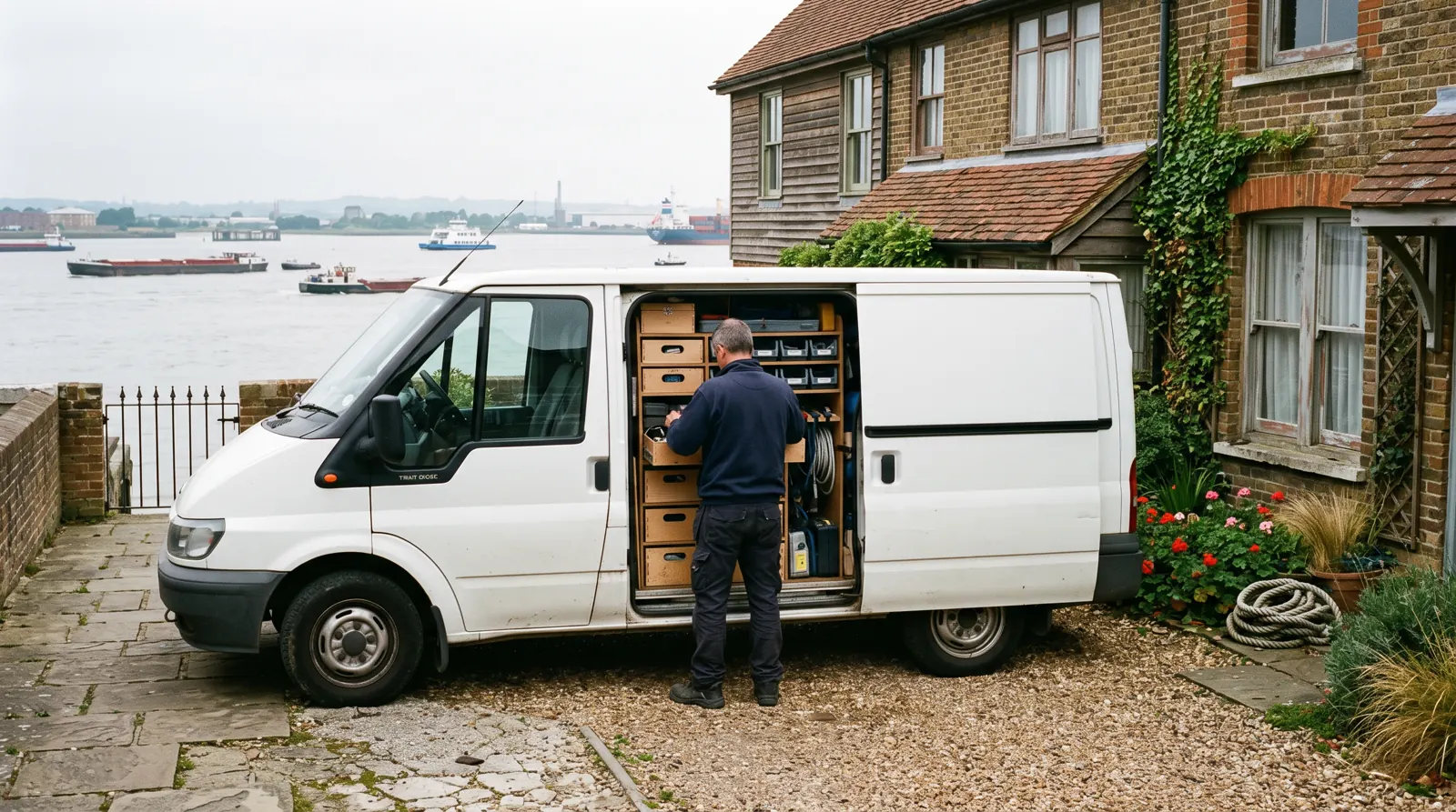 Electrician arriving at a home in Gravesend